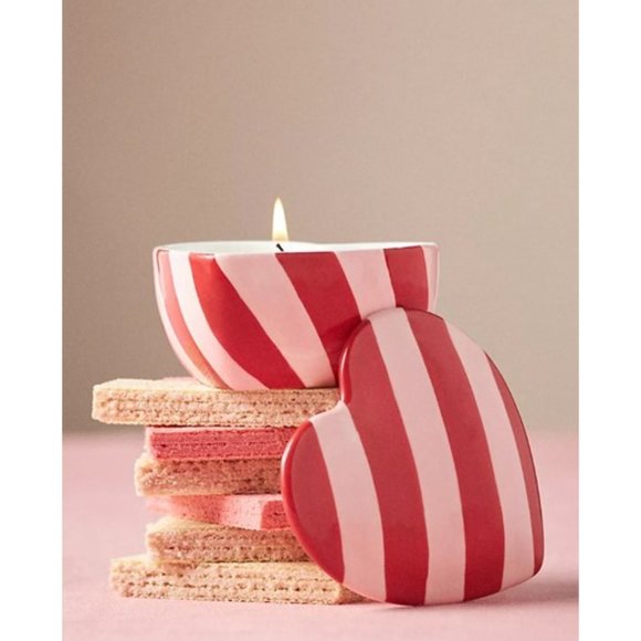 NIB - Anthropologie Vaisselle Floral Woodland Berry & Rose Ceramic Heart Candle - Picture 1 of 4